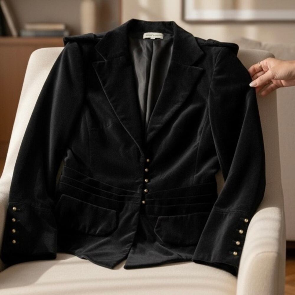 Vintage Anne Fontaine Sirena Velvet Riding Blazer In Black